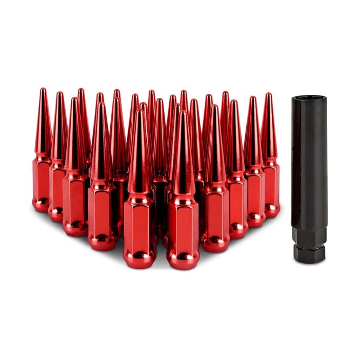 Mishimoto Steel Spiked Lug Nuts M14 x 1.5, 24pc Set, Red