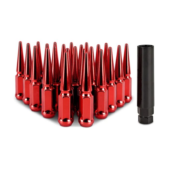 Mishimoto Steel Spiked Lug Nuts M14 x 1.5, 24pc Set, Red