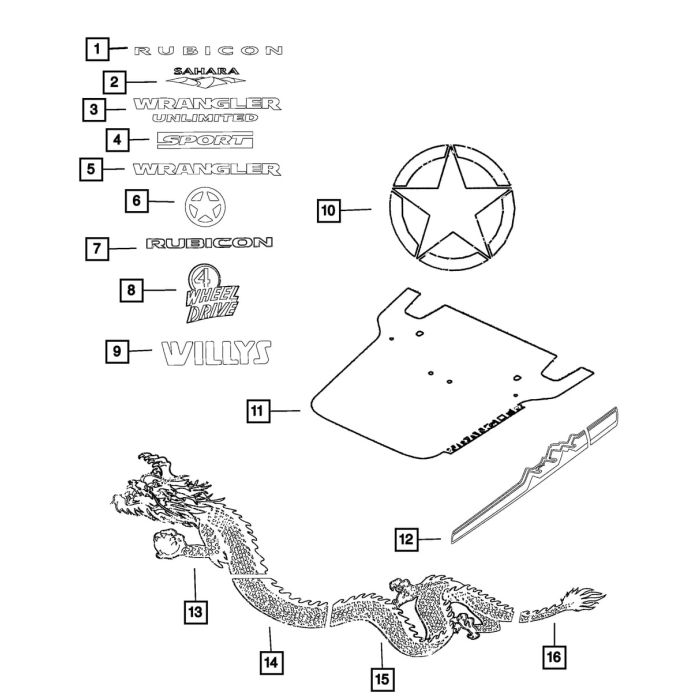 Mopar 5PC92HA9AA Dragon Hood Decal for 2014 Jeep Wrangler JK Rubicon, Sahara, Sport, Unlimited Rubicon, Unlimited Sahara, & Unlimited Sport 3.6L V6