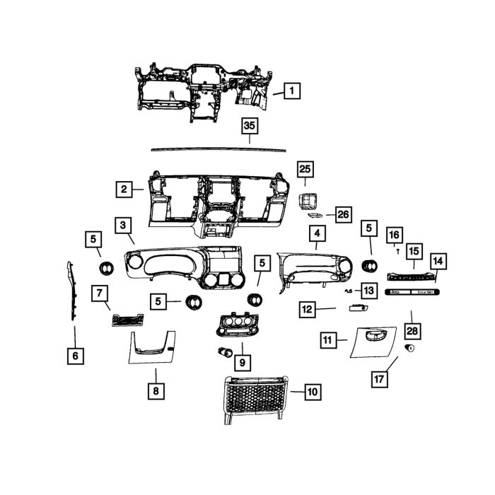 Mopar 5108165AC Dash Panel Upper Seal  for 07-17 Jeep Wrangler JK 
