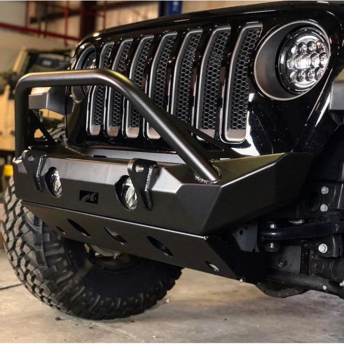 Motobilt MB1090F-S-1094 Hammer Front Bumper with Bull Bar, Fog Mounts & Skid Plate for 18-25 Jeep Wrangler JL & Gladiator JT