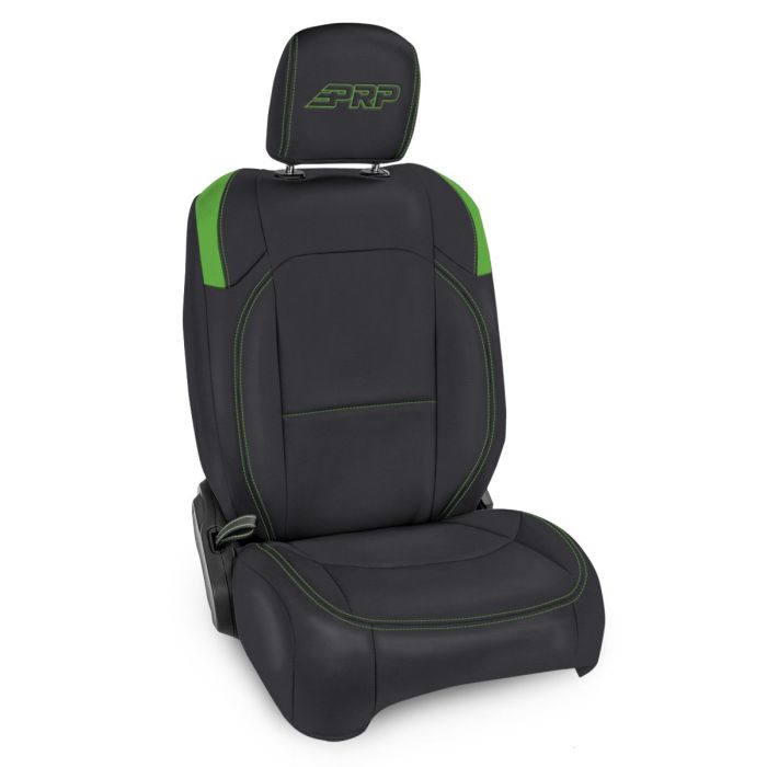 Front Seat Covers for Jeep Wrangler JLU, 4 door; Jeep Gladiator JT; with Pocket Back (Pair) - Black and Green
