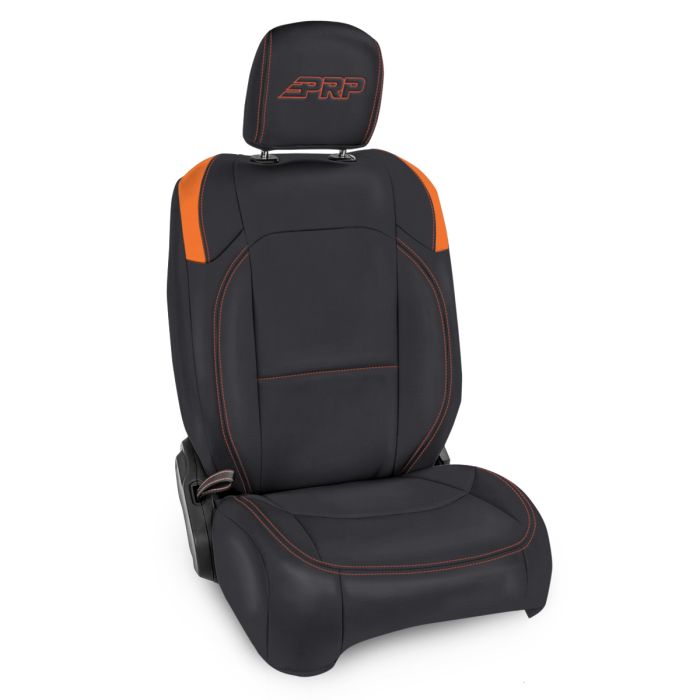 Front Seat Covers for Jeep Wrangler JLU, 4 door; Jeep Gladiator JT; with Molle Back (Pair) - Black and Orange