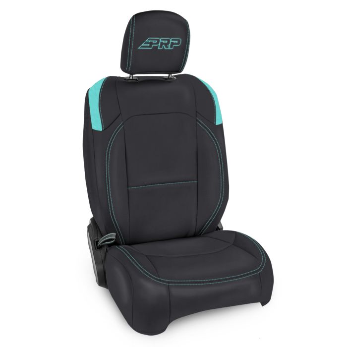 Front Seat Covers for Jeep Wrangler JL, 2 door; with Pocket Back (Pair) - Black and Teal