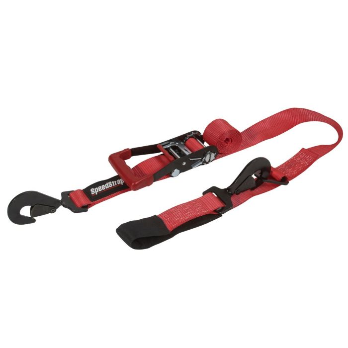 2" x 10' Ratchet Tie Down w/ Twisted Snap Hooks & Axle Strap Combo, Red