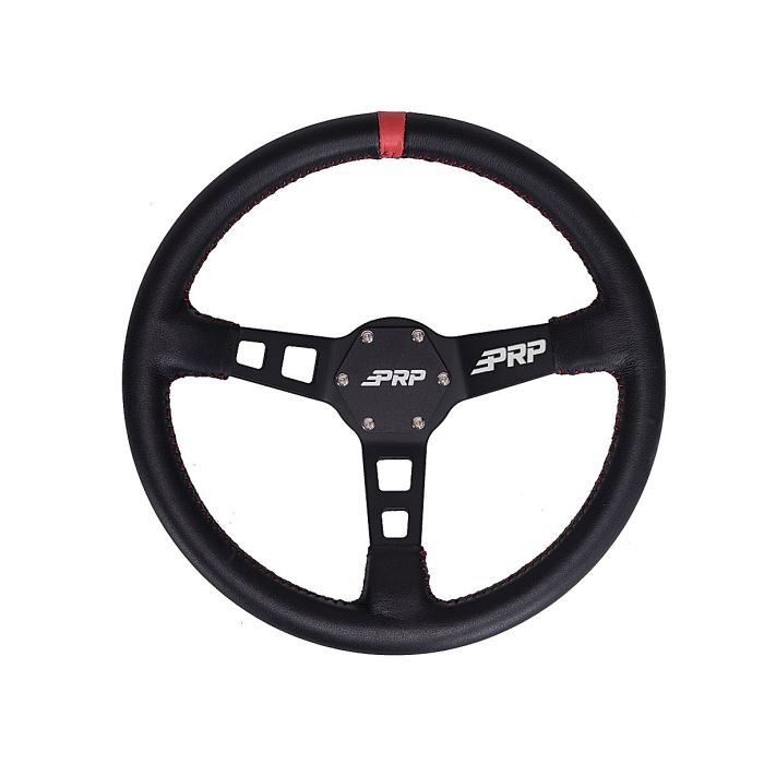 Deep Dish Leather Steering Wheel, Red