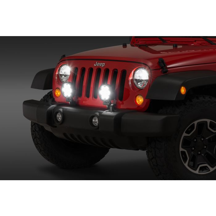 Quadratec  6" Round LED Lights with Wiring Harness & Grille Mount Brackets for 07-18 Jeep Wrangler JK