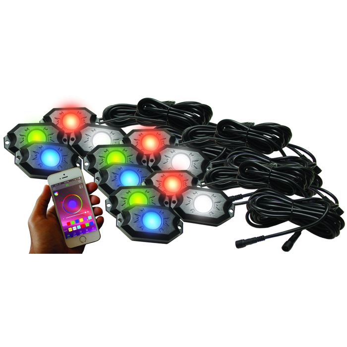12-POD RGBW Hi-Power Rock Light Complete Kit with Bluetooth APP controls  in Retail Box