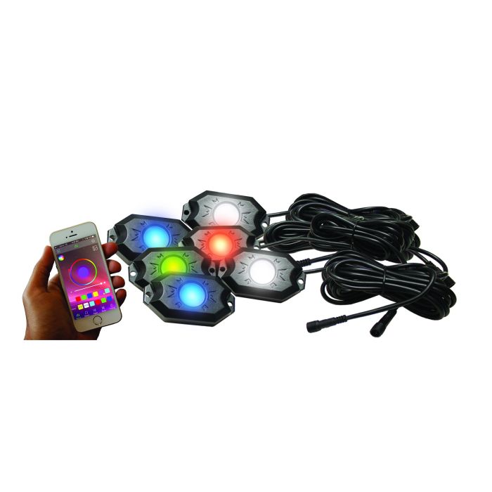 6-POD RGBW Hi-Power Rock Light Complete Kit with Bluetooth APP controls  in Retail Box