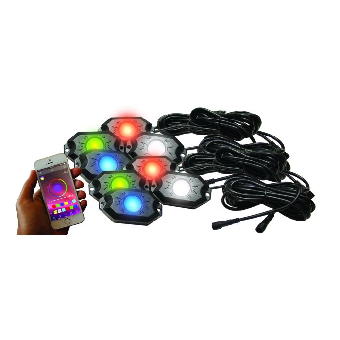 8-POD RGBW Hi-Power Rock Light Complete Kit with Bluetooth APP controls  in Retail Box