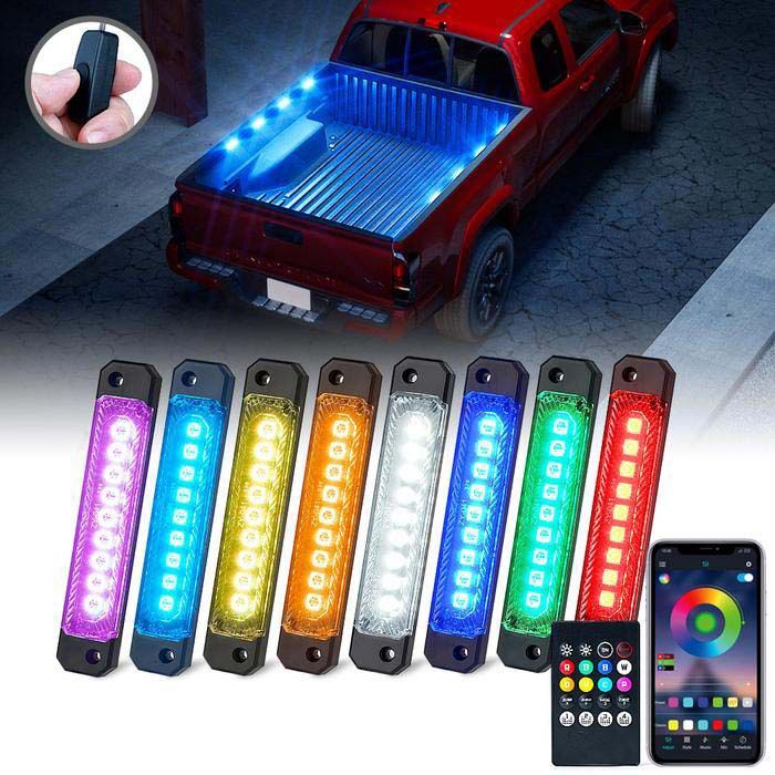 Race Sport Lighting RSCS8PRGB Super Bright 8 POD RGB Multi-Color Bed Rail Kit or Interior and Exterior LED Light System for 20-25 Jeep Gladiator JT