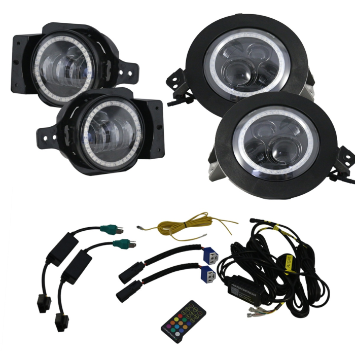 Race Sport Lighting  9in Adapted Headlight & 4in Foglight ColorSMART Combo Complete RGB Multi-Color Kit for 18-25 Jeep Wrangler JL & Gladiator JT