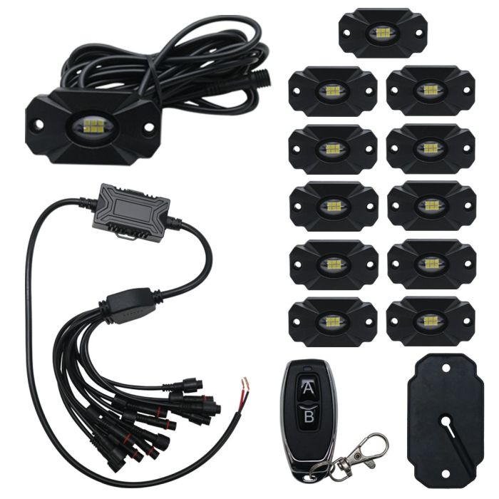 JEEP 12pc Ultra Bright White 14000 Lumen LED Rock Light Crawler Kit with Seven Fade and Strobe Patterns Race Sport Lighting