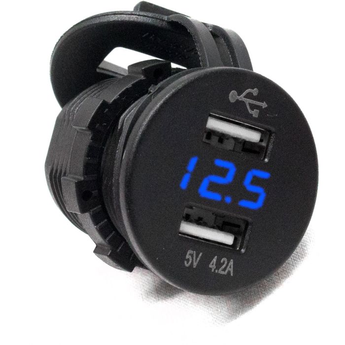 Race Sport Lighting RS507971B Dual Port USB Socket with Voltmeter 