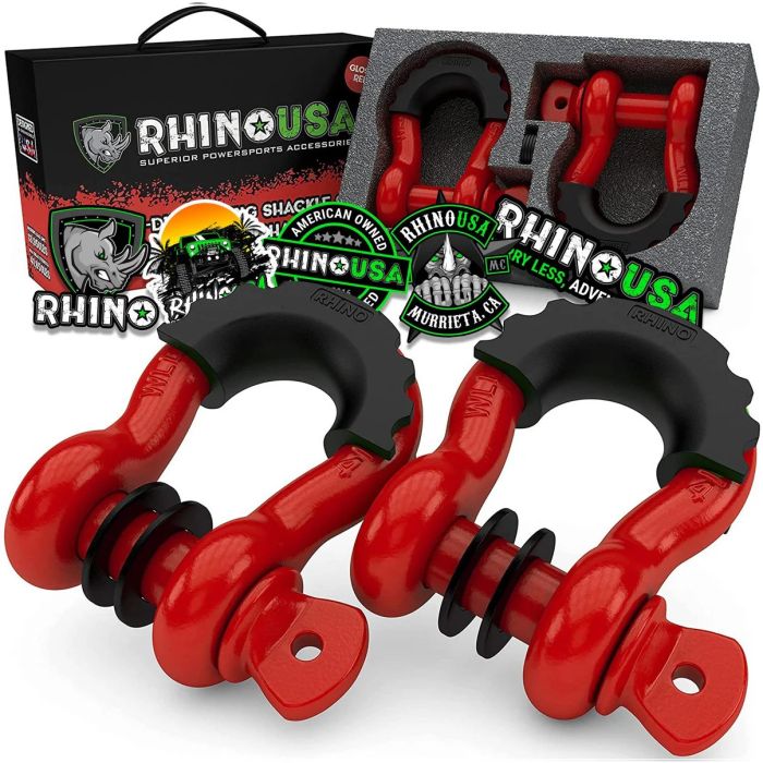 RHINO USA 3/4" D-RING SHACKLE SET (2-PACK)(RED)
