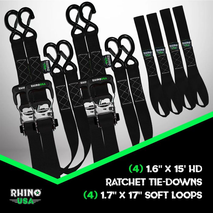 Rhino USA  1.6" x 15' Heavy Duty Ratchet Tie-Down - 4-Pack 