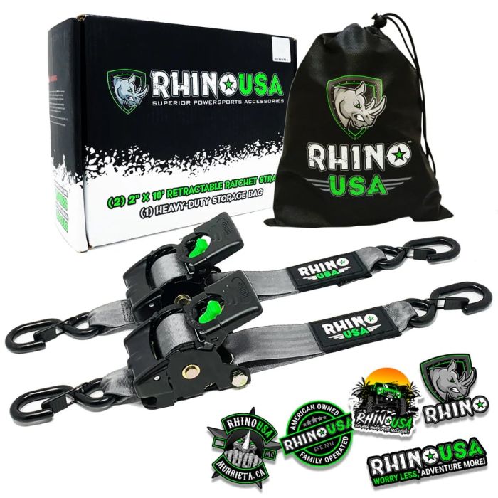 RHINO USA RETRACTABLE RATCHET STRAPS (2PK 2INX10FT) GRAY