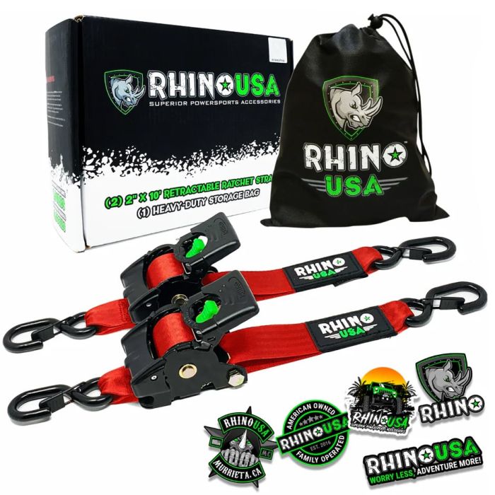 RHINO USA RETRACTABLE RATCHET STRAPS (2PK 2INX10FT) RED