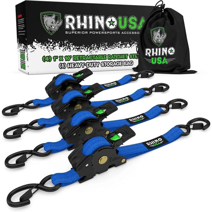 Rhino USA  1" x 10' Retractable Ratchet Straps 