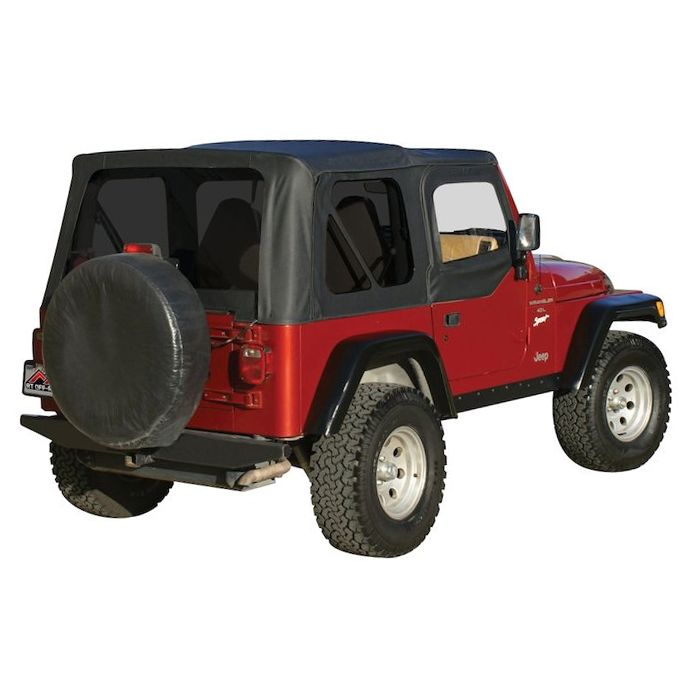 Crown Automotive RT10115T Replacement Soft Top in Black Denim with Tinted Windows for 97-06 Jeep Wrangler TJ with Half Steel Doors