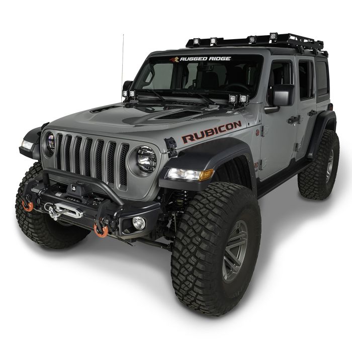 Rugged Ridge 11549.05 Arcus Front Stubby Bumper with Overrider for 18-20 Jeep Wrangler JL & Gladiator JT