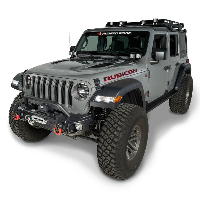 Rugged Ridge 11549.05 Arcus Front Stubby Bumper with Overrider for 18-20 Jeep Wrangler JL & Gladiator JT