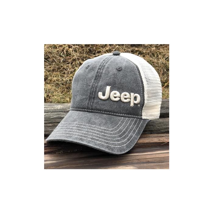 Jeep Merchandise  Jeep Logo Garment Washed Trucker Hats 