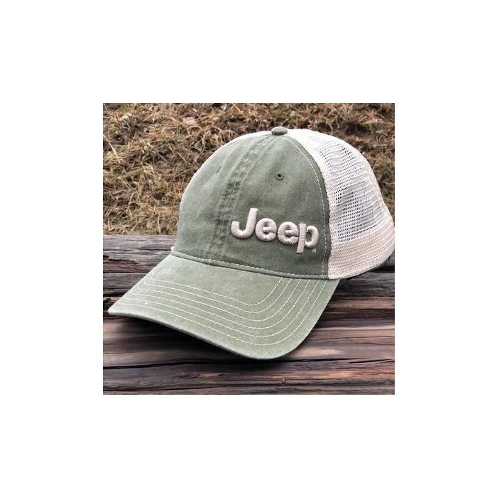 JEEP GARMENT WASHED TRUCK HAT DRAB GRN