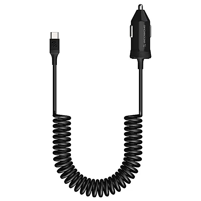 20W USB-C Power Delivery Car Charger with 3’ Coiled cable