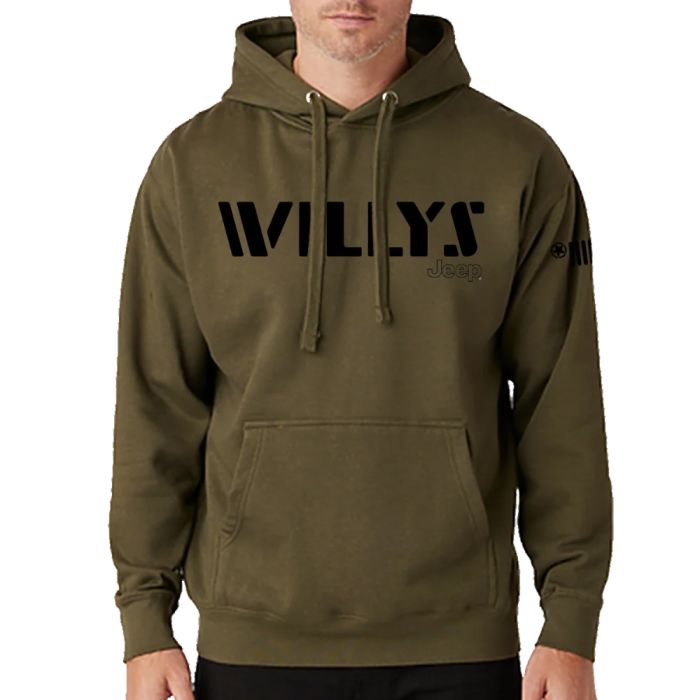Jeep Merchandise  Mens Jeep Willys Hoodie Sweatshirt in Heather Jeep Green  