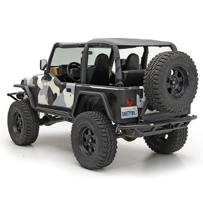 Smittybilt  Rear SRC Bumper with 2" Receiver & Swing Away Tire Carrier in Textured Black for 87-06 Jeep Wrangler YJ, TJ, & TJ Unlimited