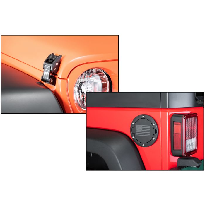 TACTIK  Hood Latch & Billet Aluminum Fuel Door Kit for 07-18 Jeep Wrangler JK