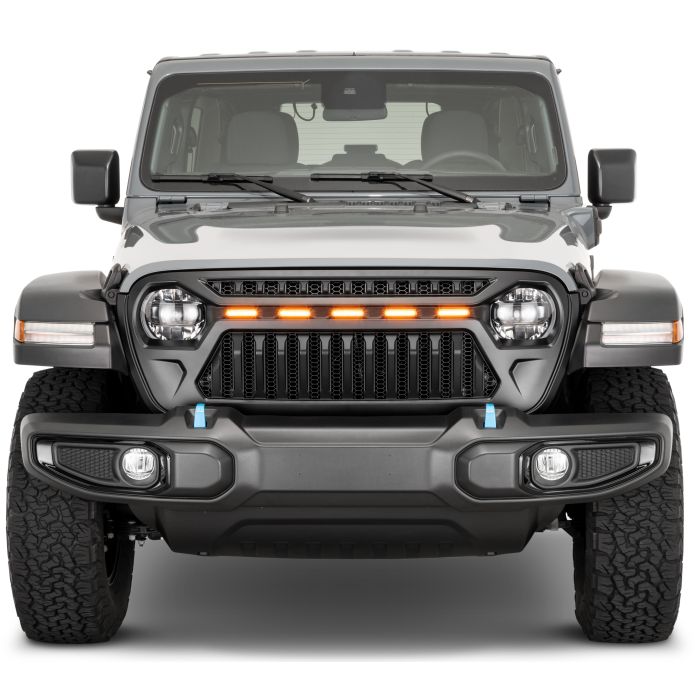 TACTIK  Reef Shark Grille with LED Running Lights for 18-25 Jeep Wrangler JL & 20-25 Jeep Gladiator JT w/o TrailCam