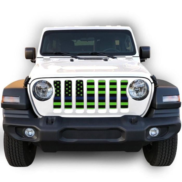UTS JL BLK/GREEN BLUE LINE GRILLE INSRT WITH TRAIL CAMERA