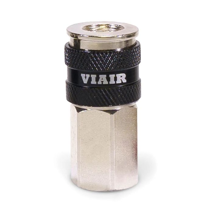 3/8" NPT - (F) Automatic Coupler - Steel / Nickel Plated w/ black sleeve & Etched Viair Logo-2pc