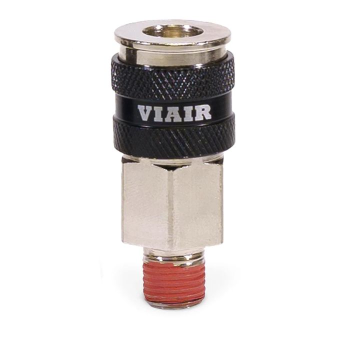 1/4" NPT - (M) Automatic Coupler - Steel / Nickel Plated w/ black sleeve & Etched Viair Logo - 4pc
