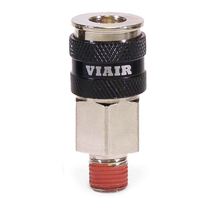 3/8" NPT - (M) Automatic Coupler - Steel / Nickel Plated w/ black sleeve & Etched Viair Logo-4pc