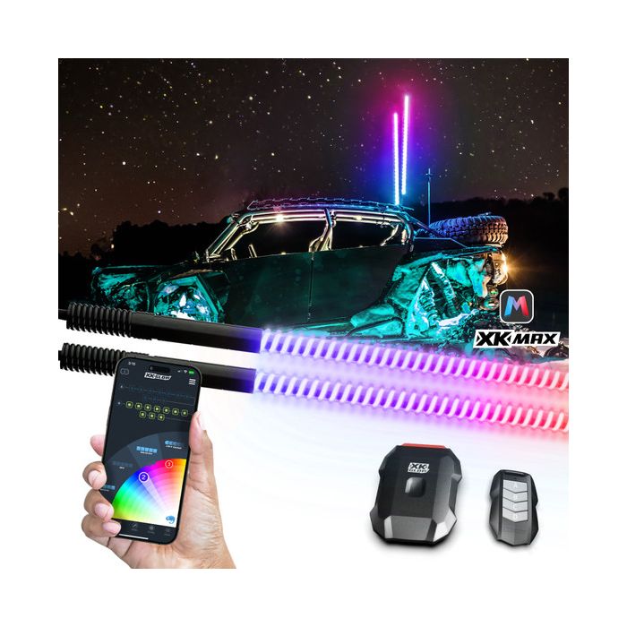 XKGLOW  XKmax RGBW LED Whip Lights with COB LED Strip & App Control for Jeep Vehicles