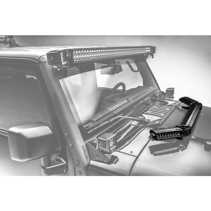ZROADZ Z344813-KIT Hood Hinge LED Kit with 20" Light Bar & 6" LED Single Row Slim Light Bar-Pair for 07-18  Jeep Wrangler JK
