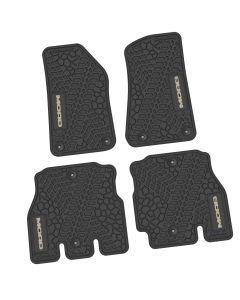 FlexTread  Tire Tread/Scorched Earth Scene Front & Rear Floor Liners with MOAB Logo for 18-24 Jeep Wrangler JL Unlimited 4-Door