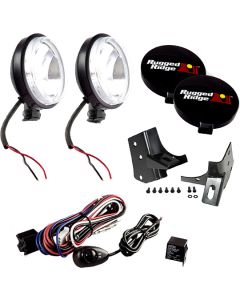 Rugged Ridge 12495.06 5 Piece Windshield Light Mount Kit with Slim Fog Lights in Black for 97-06 Jeep Wrangler TJ & Unlimited TJ