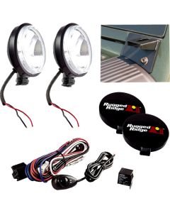 Rugged Ridge 12496.04 5 Piece Windshield Light Mount Kit with Slim Fog Lights in Black for 07-18 Jeep Wrangler JK