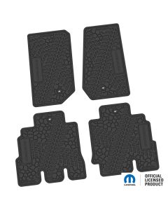 FlexTread  Tire Tread/Scorched Earth Scene Front & Rear Floor Liners with RUBICON Logo for 07-18 Jeep Wrangler JK Unlimited 4-Door