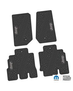 07-13 Jeep JKU 4 Dr Front and Rear -Tire Tread/Scorched Earth Scene w/ JEEP Insert - Black w/ Silver Insert