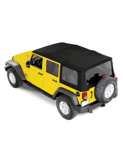 Mopar 82213652 Complete Cable Style Sunrider Twill Soft Top with Spring Lift Assist in Black for 07-18 Jeep Wrangler Unlimited JK 4 Door