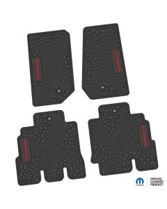 07-13 Jeep JKU 4 Dr Front and Rear -Tire Tread/Scorched Earth Scene w/ Wrangler Insert - Black w/ Red Insert