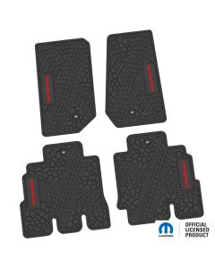 07-13 Jeep JKU 4 Dr Front and Rear -Tire Tread/Scorched Earth Scene w/ Rubicon Insert - Black w/ Red Insert