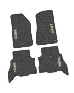 FlexTread  Tire Tread/Scorched Earth Scene Front & Rear Floor Liners with WILLYS Insert for 21-24 Jeep Wrangler JL Unlimited 4xe
