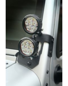 Rugged Ridge  Dual A-Pillar Light Mount Kit with 3.5" Round LED Lights for 07-18 Jeep Wrangler JK