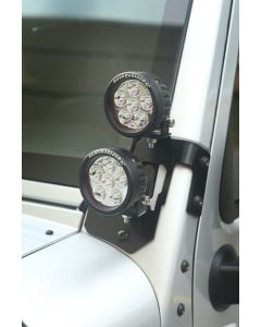 Rugged Ridge  Dual A-Pillar Light Mount Kit with 3.5" Round LED Lights for 07-18 Jeep Wrangler JK